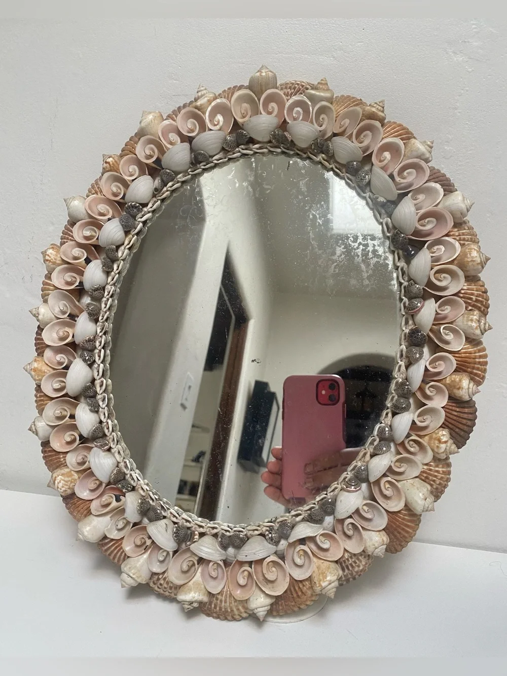 Vtg. Vintage Coquillage Seashell Oval Mirror Natural Shell Pastel Palette